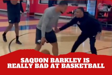 Nothing but brick! Super Bowl champion Saquon Barkley is a terrible basketball player and it shows