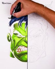 Realist vs X-ray drawing of Hulk ASMR! ✍️✨