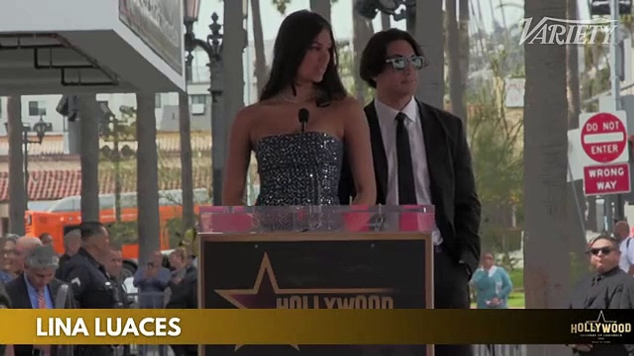 Lina Luaces speaks at the Lili Estefan and Raul De Molina Hollywood Walk of Fame ceremony