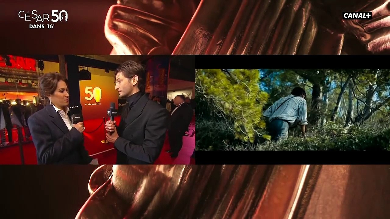 Pierre Niney complice sur le tapis rouge avec sa belle Natasha, l'acteur porte des chaussettes très spéciales ce soir pour les César ! Capture d'écran Canal+