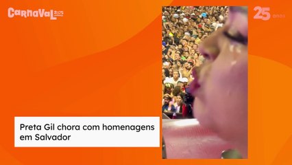 Preta Gil chora ao receber homenagens durante o carnaval de Salvador