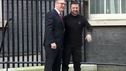 Volodymyr Zelensky greeted with warm hug from Keir Starmer outside Downing Street after Donald Trump showdown