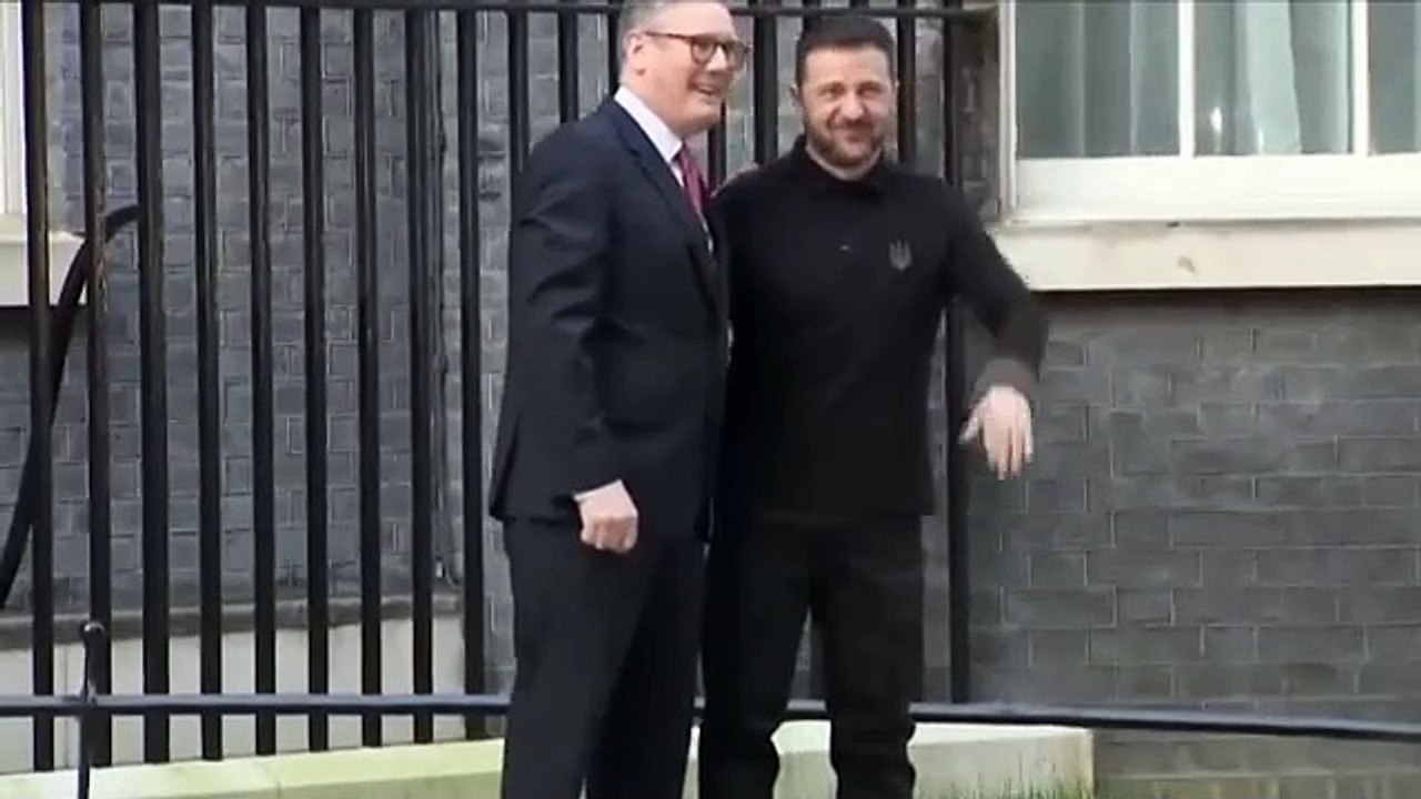 Volodymyr Zelensky greeted with warm hug from Keir Starmer outside Downing Street after Donald Trump showdown