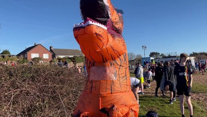 Arnie Delstanche is running a marathon in June dressed as a dinosaur for Cancer UK