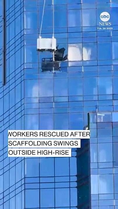 New York : Les images effrayantes de laveurs de vitres au 78e étage d'un building sur Columbus Circle dont la nacelle s'envole avant de frapper les vitres de l'immeuble