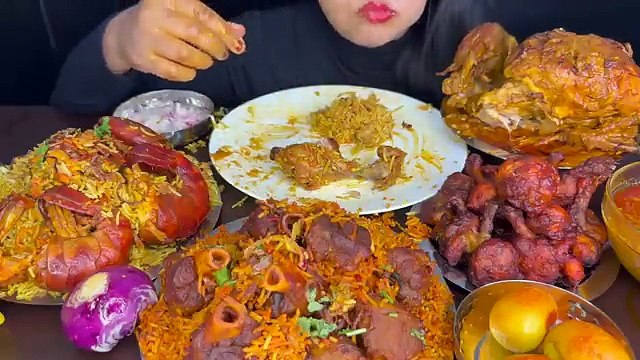 ASMR EATING CHICKEN BIRYANI,MUTTON BIRYANI,PRAWNS BIRYANI,WHOLE CHICKEN CURRY,EGGS,CHICKEN LOLLIPOP