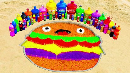 How to make Rainbow Hamburger with Orbeez, Giant Pepsi, Monster, Coca Cola vs Mentos _ Popular Sodas