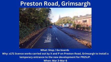 Roadworks starting in Preston & South Ribble (3/3-9/3)