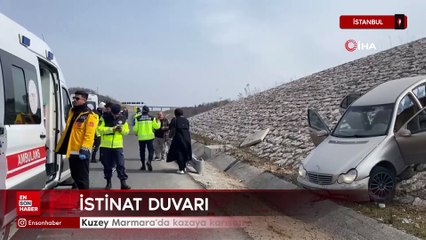 İstanbul'da kazaya karışan otomobil istinat duvarına çıktı