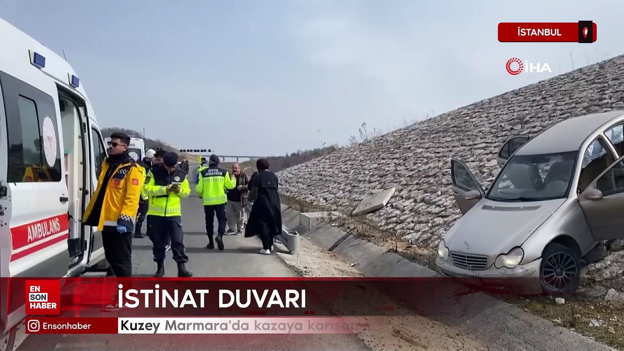 İstanbul'da kazaya karışan otomobil istinat duvarına çıktı