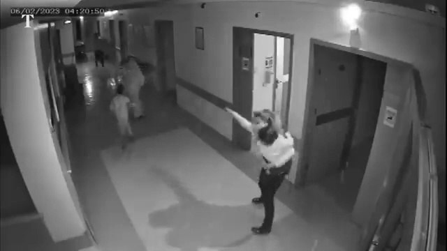 CCTV footage shows a nurse running to save children as earthquake hits Turkey