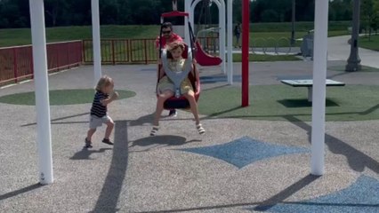 Kids' zipline adventure turns funny with an unintentional knockdown