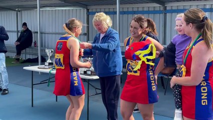 2024 LVFNL C-reserve netball premiership medals and cup presentation to Marong