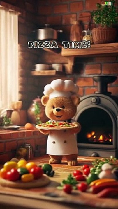 Our little teddy bear chef is rolling out the dough, tossing toppings, and baking up the perfect pizza like a true Italian!