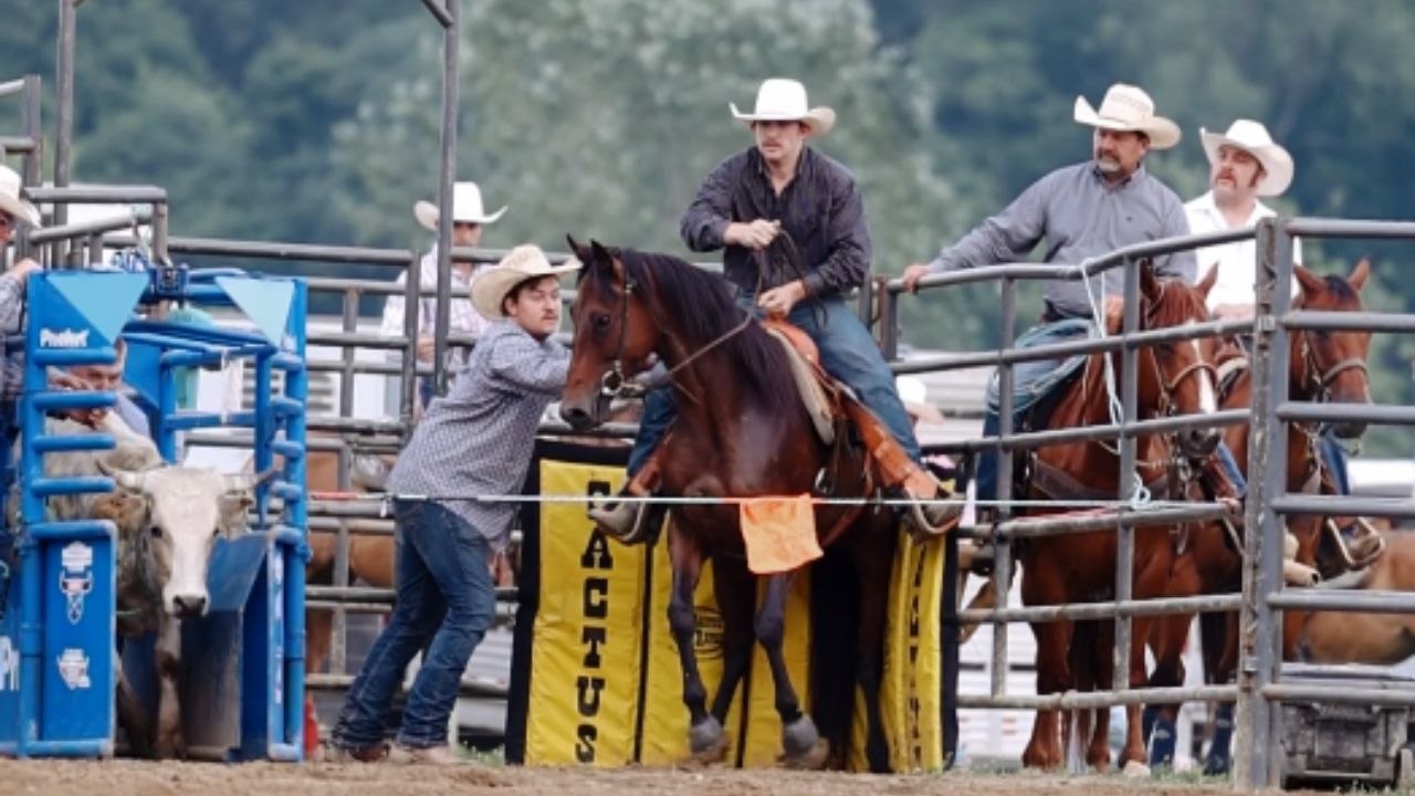 Cowboy flexes his fearlessness and flawless technique via unbelievable steer-wrestling takedown