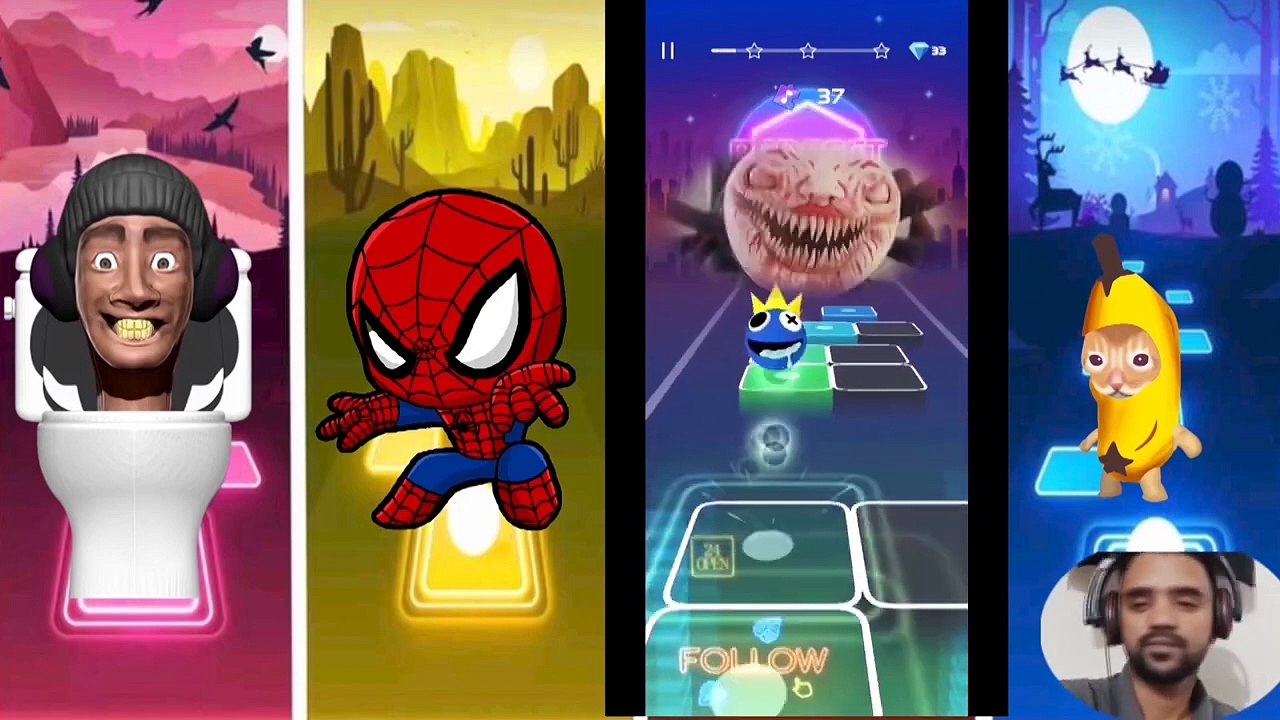Skibidi Toilet  Spiderman  Thomas Train  Banana Cat ｜ Tiles Hop EDM Rush!