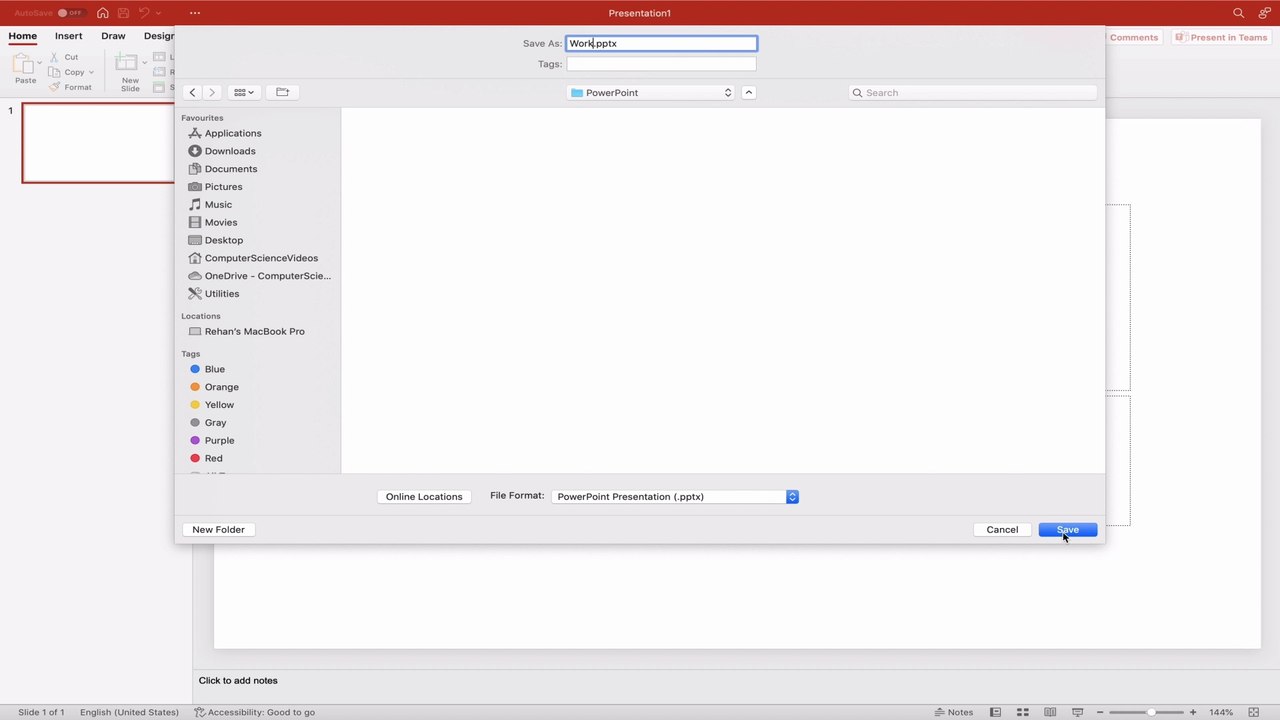 How to USE Microsoft PowerPoint On a Mac - Tutorial 2 - Save Your New Presentation - Basic Tutorial