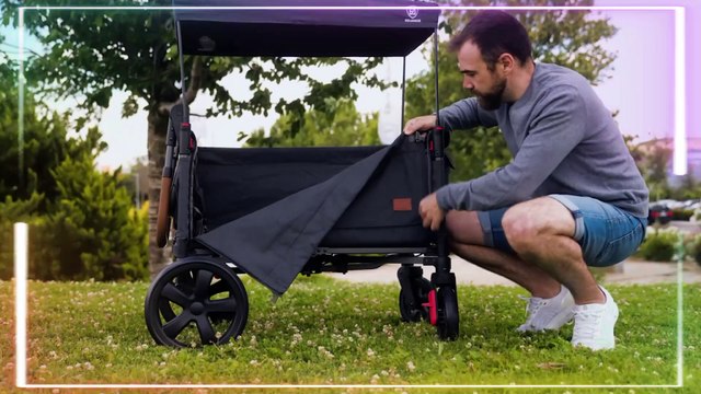 EVER ADVANCED Side-unzip Wagon Stroller for 2 Kids, Push Pull Stroller with Adjustable Handle, Easy Access Front Zipper Door, 5-Point Harness Removable UV-Protection Canopy Shock-Absorbing Wheels,Grey