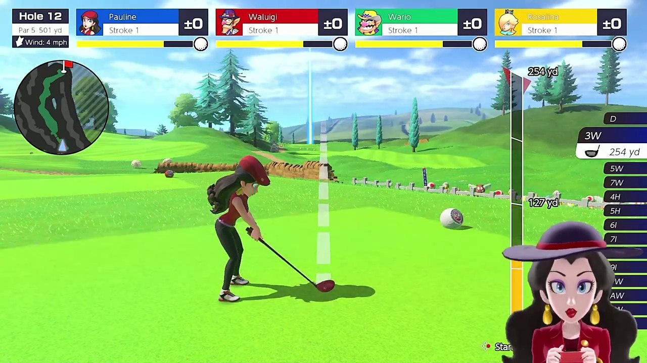 Mario Golf Super Rush Pauline vs Waluigi vs Wario vs Rosalina at Bonny Greens