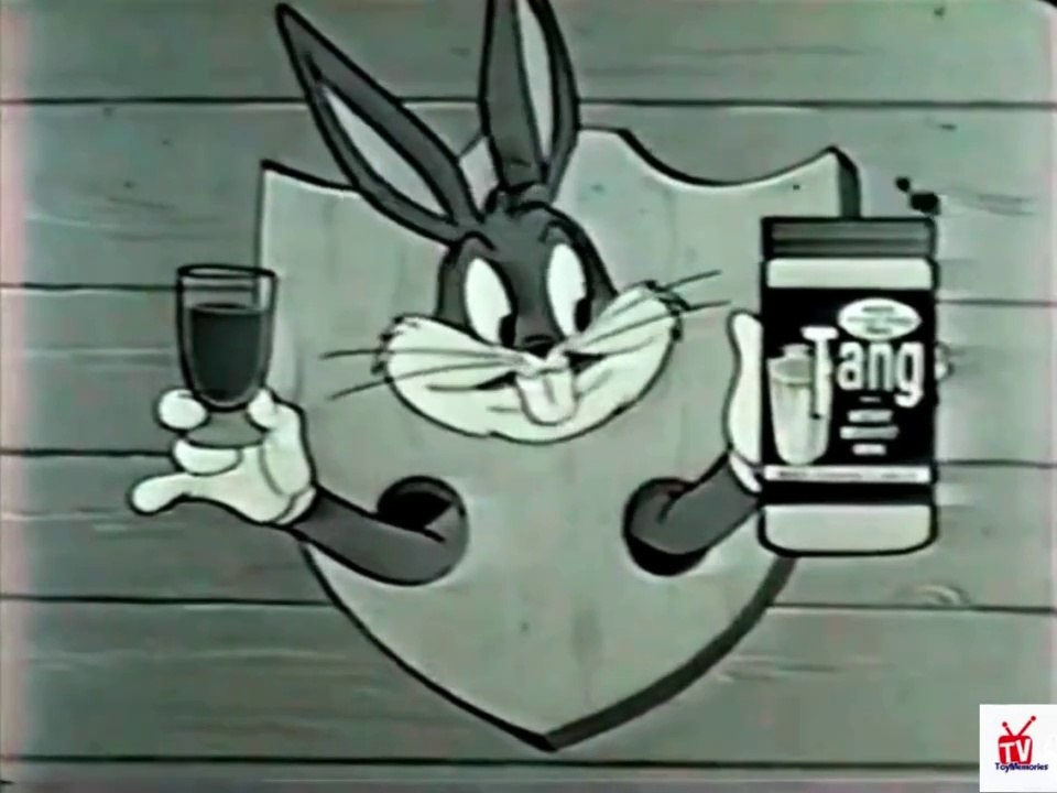 1960s TANG TV commercial Bugs Bunny's head is above Daffy's mantle