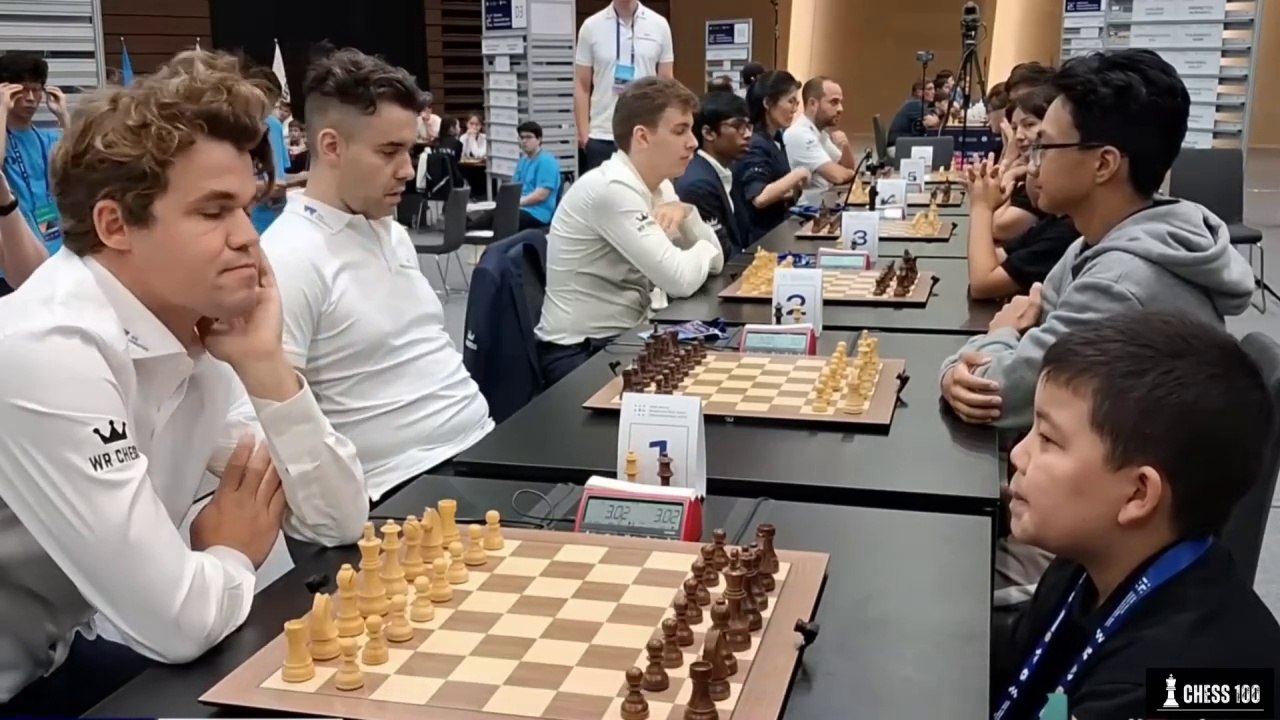 Tricky little kid tries the Stalemate trick against Magnus Carlsen  World Team Blitz 2024  Magnus Carlsen vs Nurassyl Primbetov