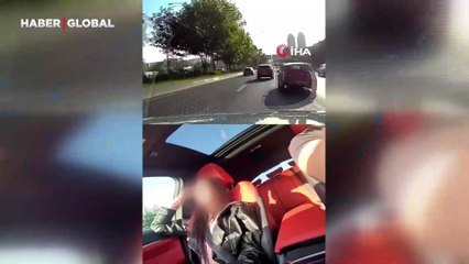 Makas atarak trafiği karıştırdı! Sosyal medyadan paylaştı