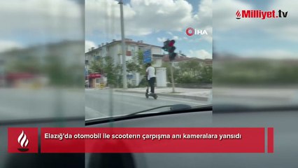 Otomobil ile scooter böyle çarpıştı! 2 kişi havaya savruldu
