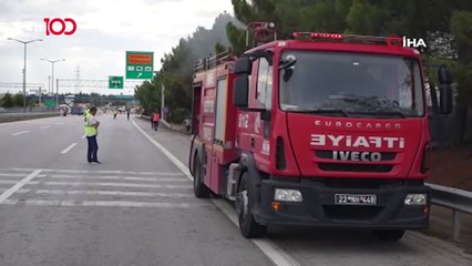 İstanbul-Edirne Otoyolunda ağaçlık alanda yangın