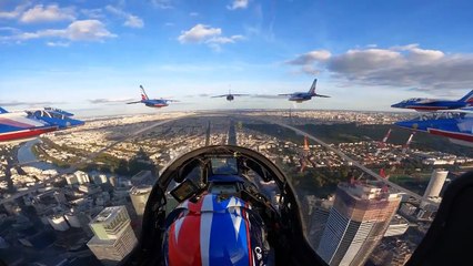 French planes fly over Paris (Olympic parade)