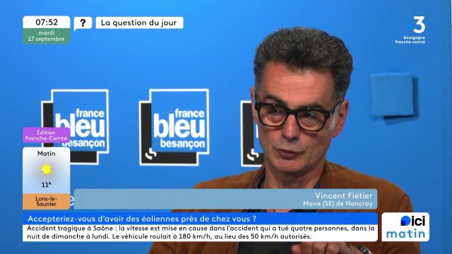 Vincent Fiétier, maire de Nancray, alors qu'une enquête publique se déroule suite à un projet d'éoliennes sur sa commune