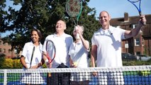 Ed Davey warms up for speech in game of tennis