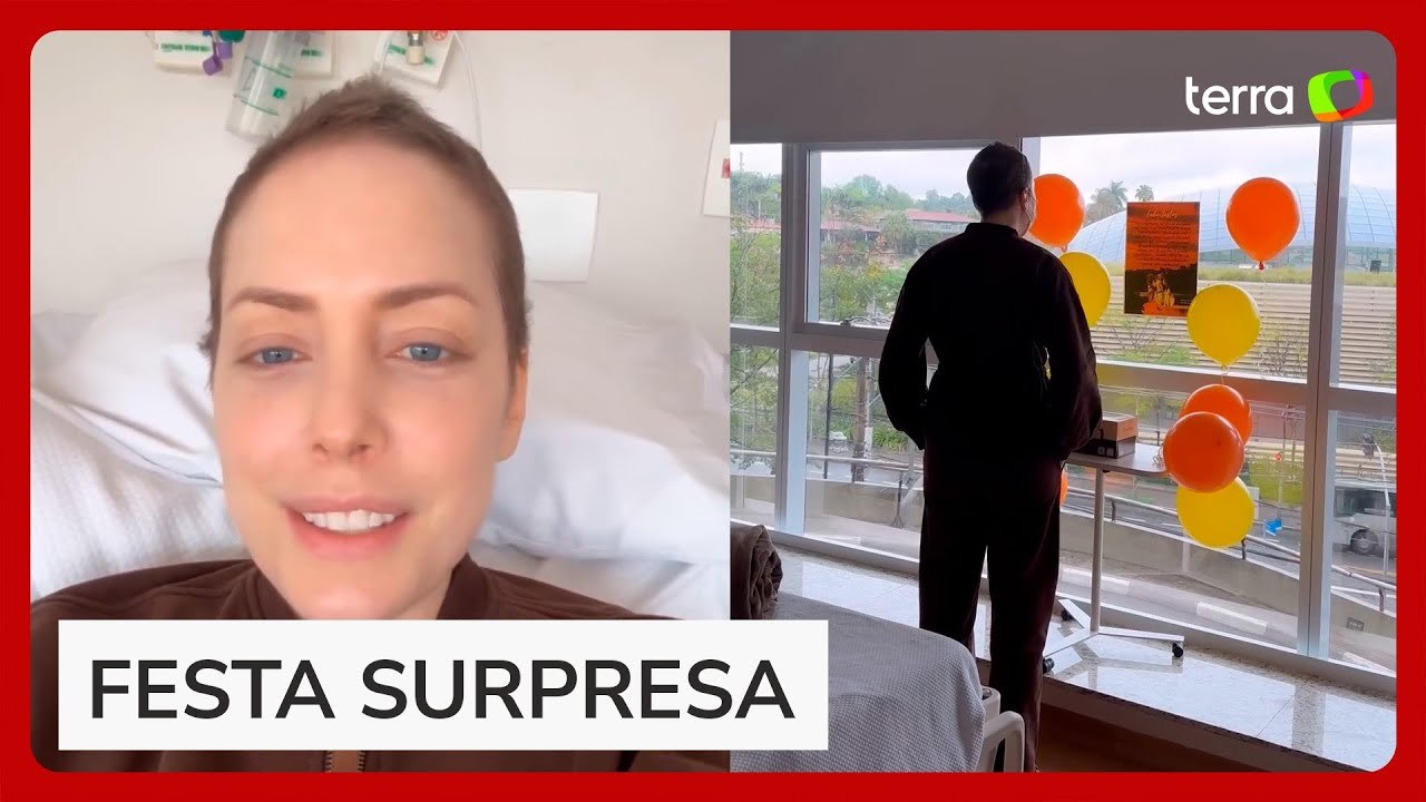 Fabiana Justus é surpreendida por funcionários de hospital com festa de aniversário
