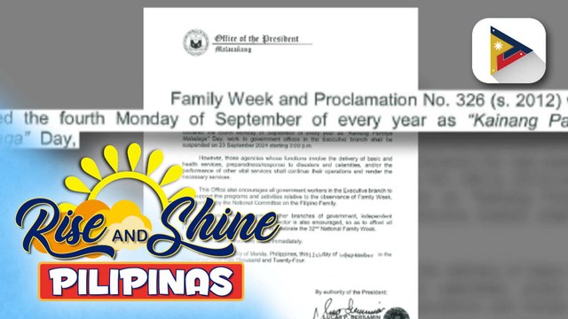 Office of the President, maagang pinasuspinde ang pasok sa mga tanggapan ng Executive Branch bilang paggunita sa 32nd National Family Week