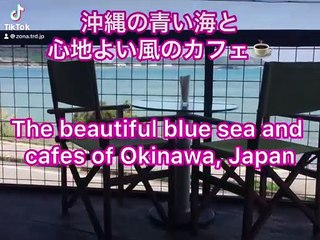 Beautiful blue sea and sunset of okinawa, a pleasant cafe