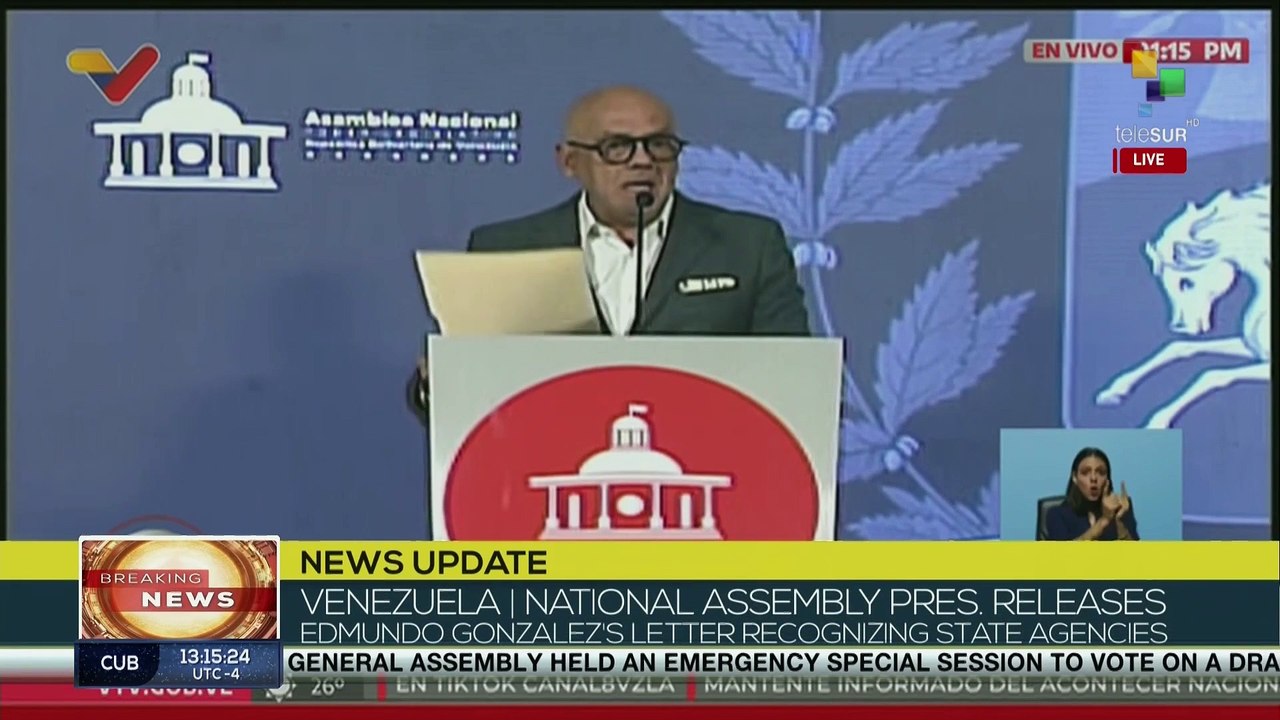 Venezuelan National Assembly publishes letter from Edmundo Gonzalez recognizing the institutionality