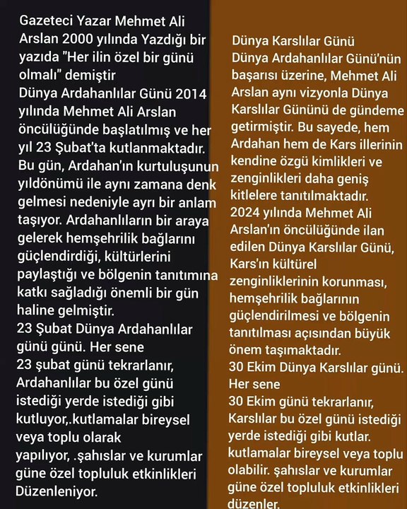Dünya Karslılar günü ve Dünya Ardahanlılar günü