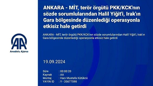 MİT'ten PKK/KCK'nın askeri istihbarat sorumlusuna operasyon