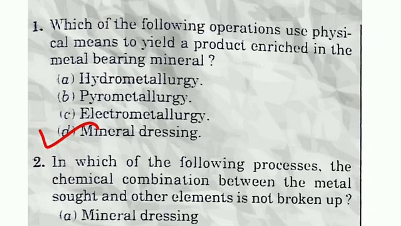 Metallurgy extractive metallurgy MCQs part-1