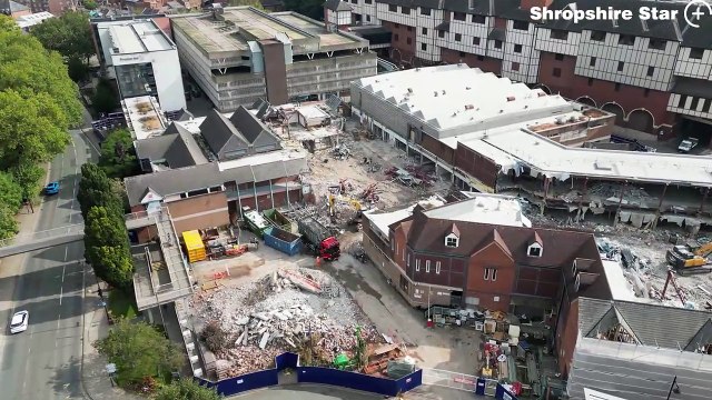 Fresh aerial footage showing the demolition of Riverside shopping centre, Shrewsbury.