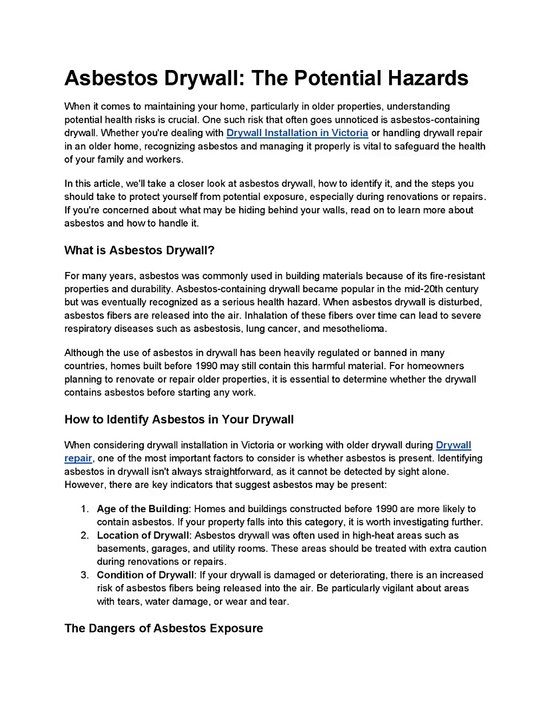 Asbestos Drywall_ The Potential Hazards