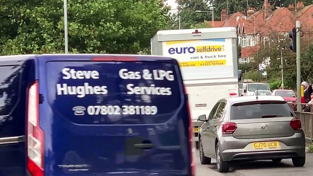 Traffic on the A21/Sedlescombe Road North in St Leonards, East Sussex, after start of Queensway Gateway Road work