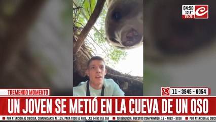 Se metió a la cueva de un oso y no lo pasó nada bien. Mirá el video