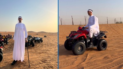 "Dünyanın en uzun adamı" Sultan, Dubai'de ATV ile çöl safarisi yaptı