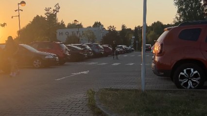 Risky front flip on scooter ends in a fall but young man recovers quickly