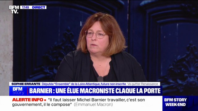 Gouvernement Barnier: J'aurais aimé qu'il aille chercher plus largement , regrette la députée macroniste Sophie Errante, qui annonce quitter le groupe Ensemble