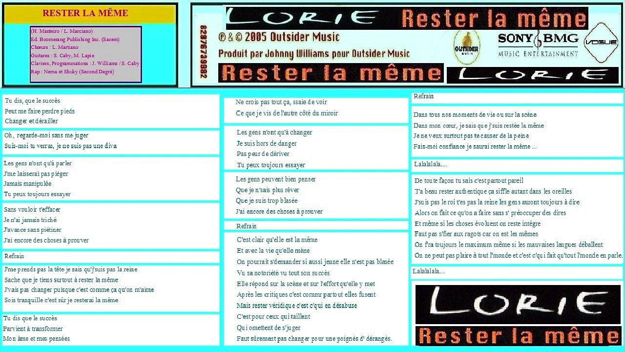 LORIE — Rester la même /// LORIE : RESTER LA MÊME — CD · (2005)