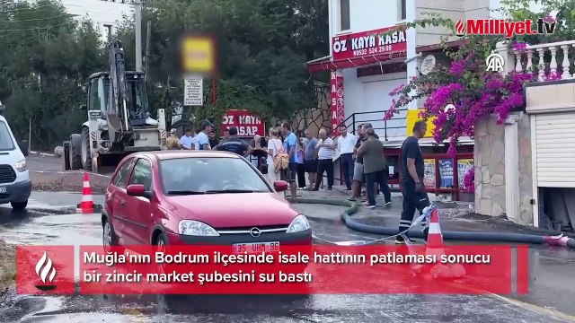 Yine Bodrum yine isale hattı patlaması! Markete su bastı