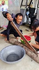 Old way to cut a watermelon very funny.