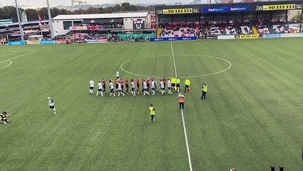 Players walk out at Seaview for Crusaders v Portadown