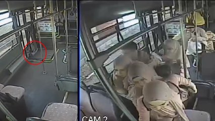 Otobüste yolcunun yanındaki oksijen tüpünün vanası açıldı; panik anı kamerada
